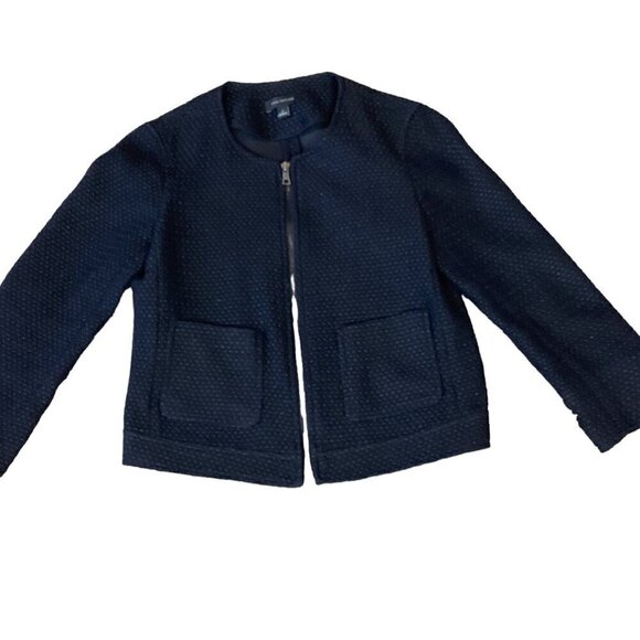 Ann Taylor Zip Retro Cropped "Lady" Tweed Jacket Sz 2 Black 287C - Picture 1 of 10
